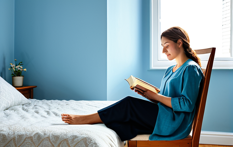 Serene Bedroom**
"A calming bedroom with powder blue walls, fully clothed, modest decor, safe for work. Natural sunlight streaming through the window. A woman in appropriate attire is reading a book in a comfortable armchair. Perfect anatomy, correct proportions, natural pose, well-formed hands, proper finger count. Family-friendly, professional photography, high quality."
**